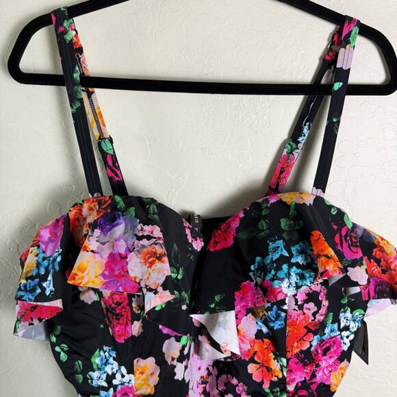 Torrid Black Floral Underwire Swim One Piece Swimsuit 3X D/DD NWT 16941461 - Picture 14 of 15